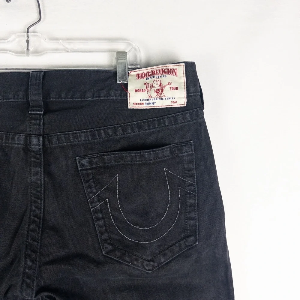 True Religion Black Skinny Jeans Mens 38 Denim Horseshoe World Tour Cotton